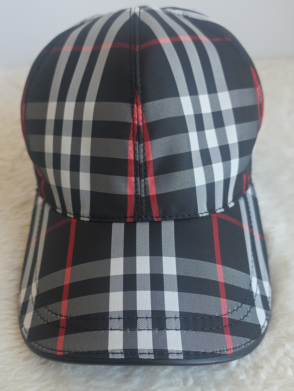 NWT Burberry Black & Grey Check Cotton Baseball Cap Hat